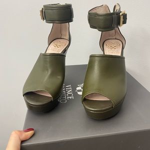 Vince Camuto wedge. Navy green. Worn once or twice.